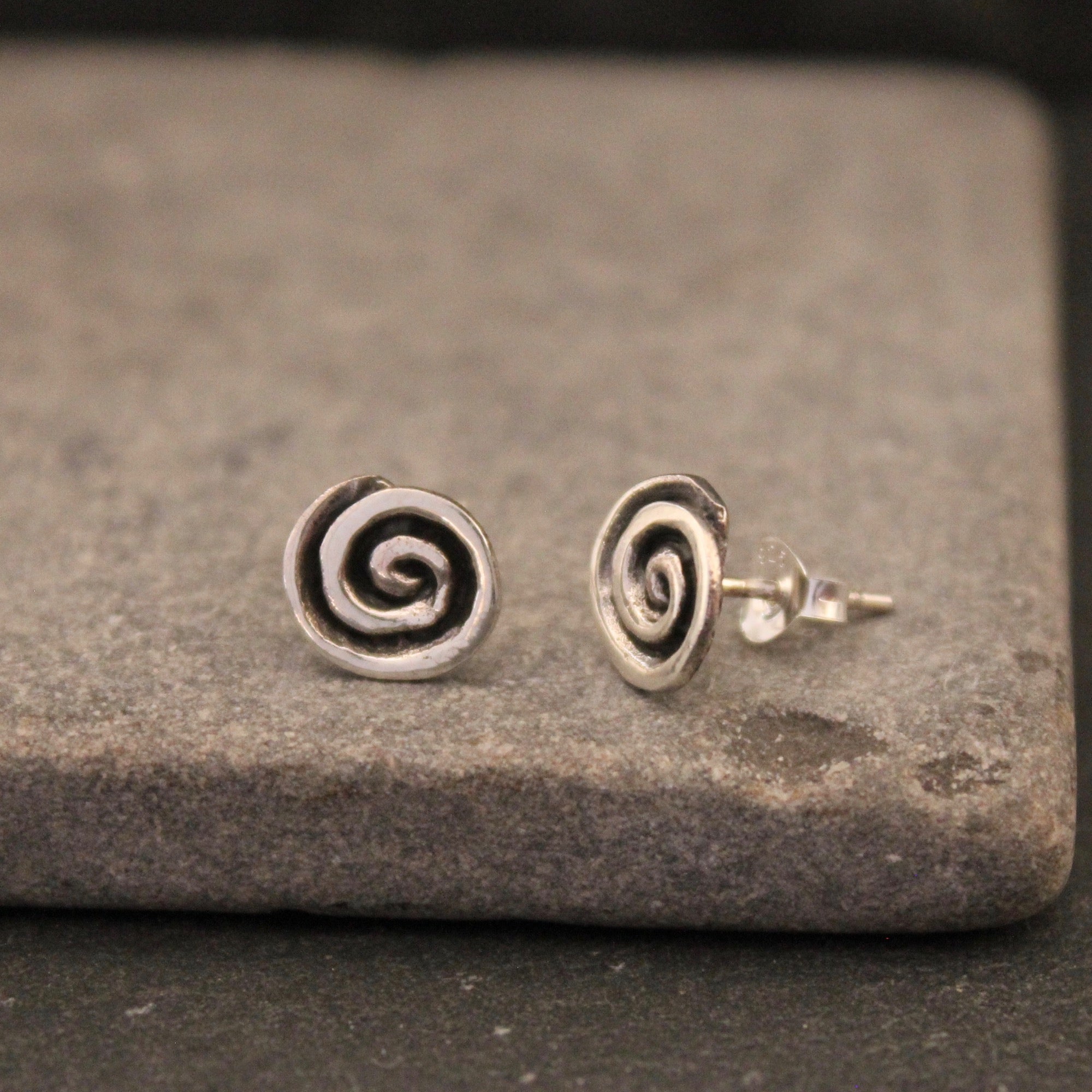 Oxidised Sterling Silver Swirl Stud Earrings - Beyond Biasa