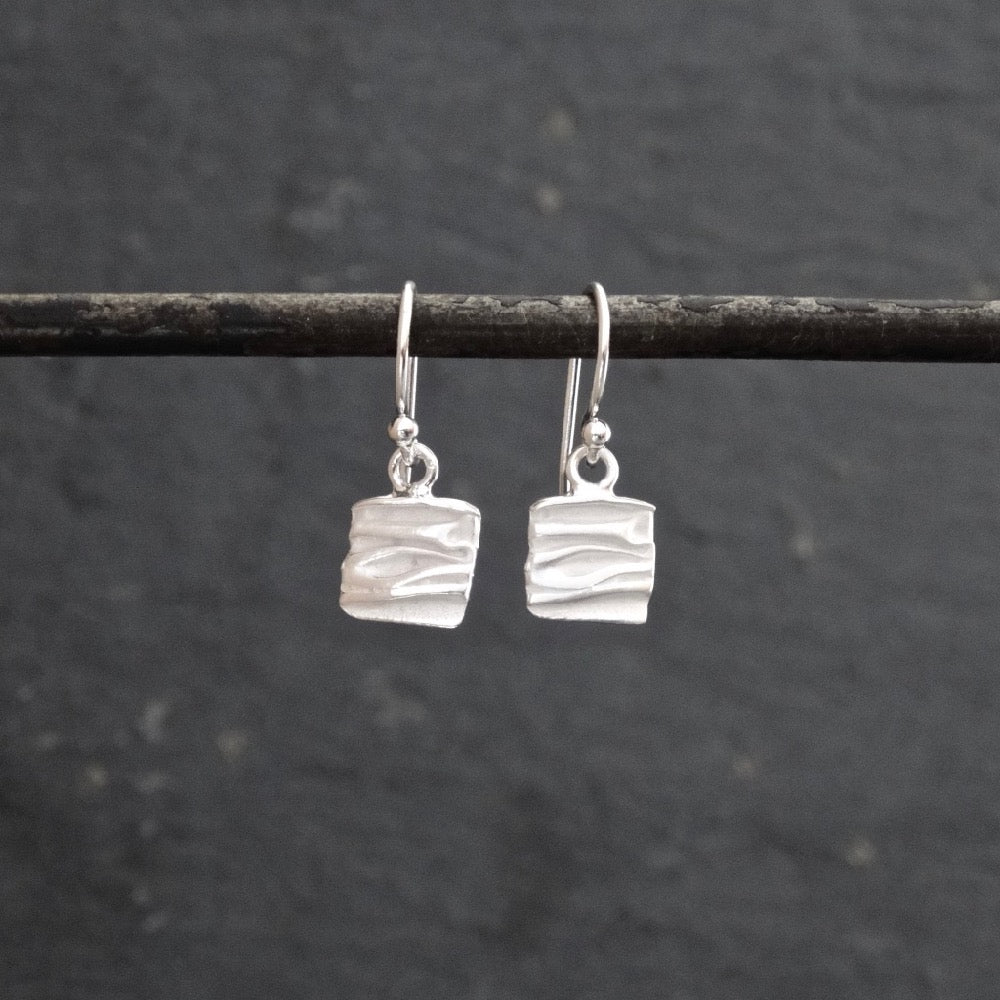 Textured Square Drop Earrings in Sterling Silver or Gold Vermeil - Beyond Biasa