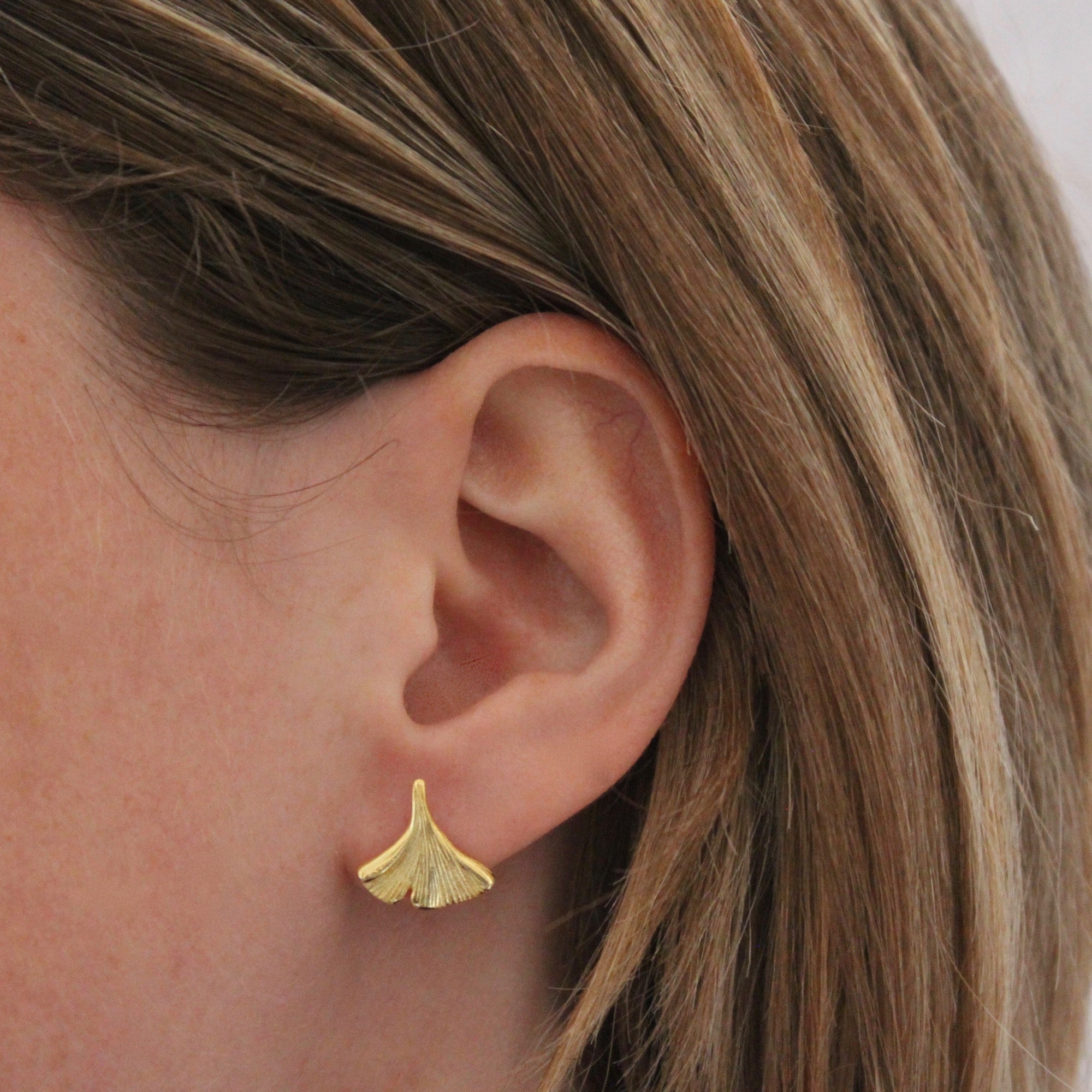 18k gold vermeil ginkgo leaf stud earrings