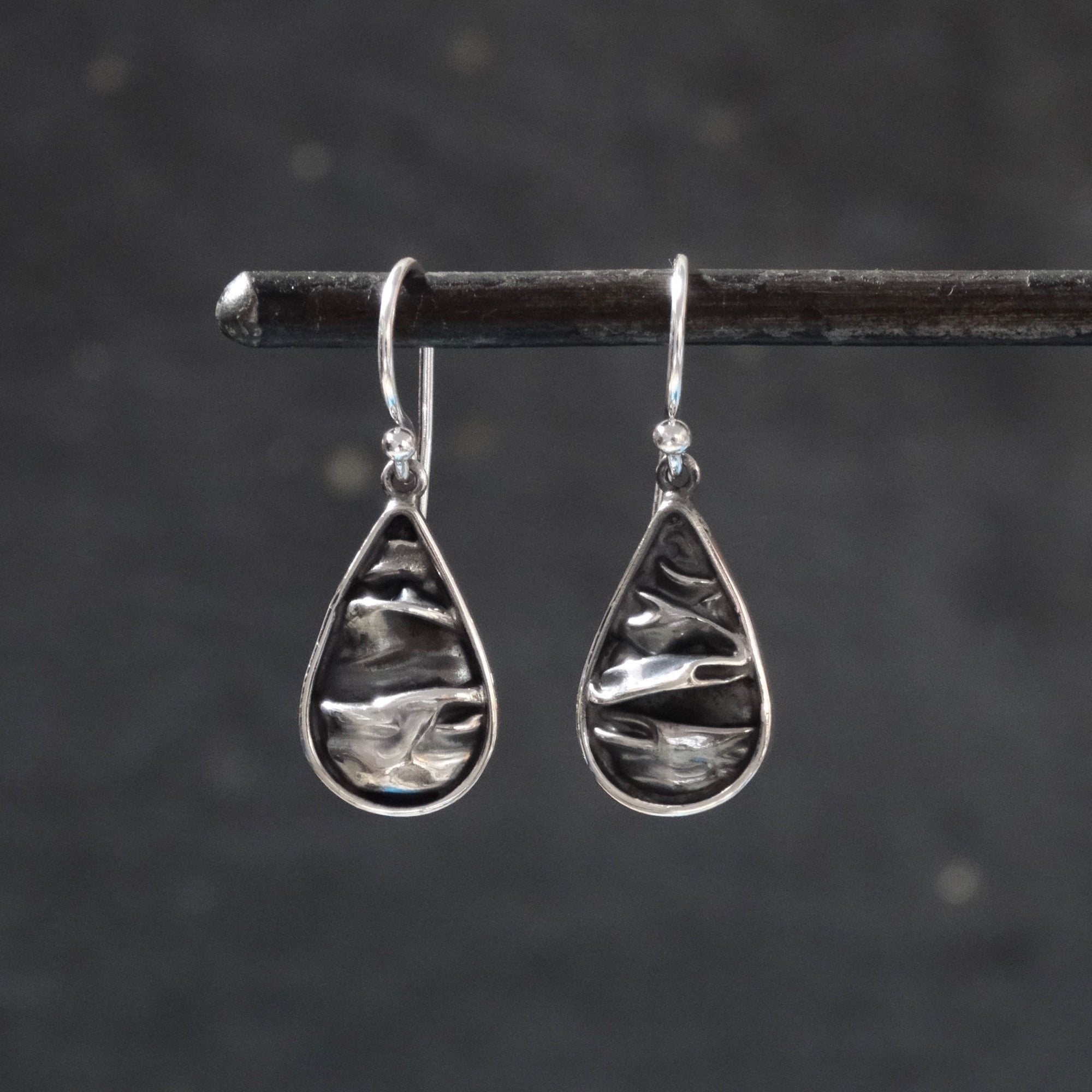 Textured Silver Teardrop Earrings - Beyond Biasa