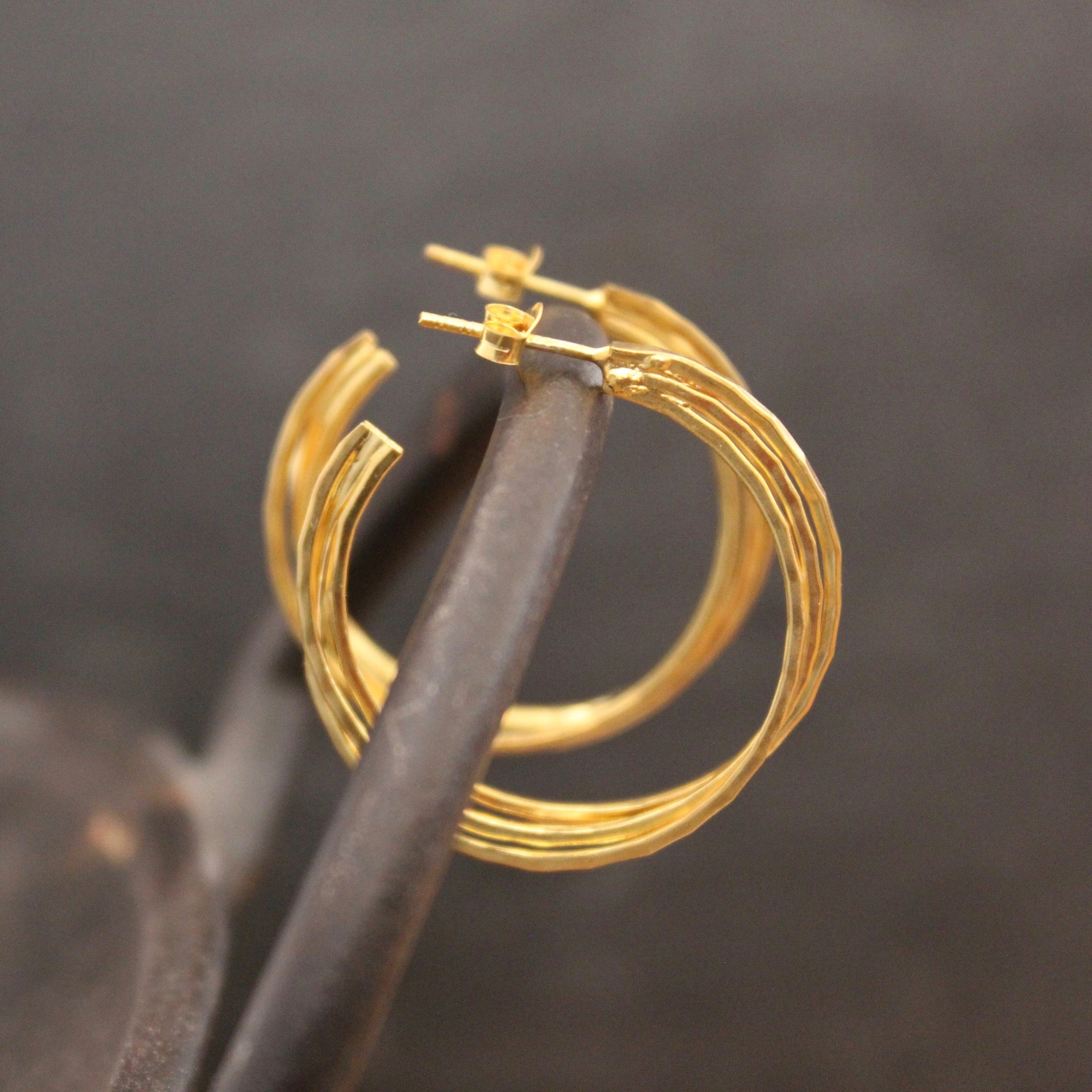 Trio Hammered Gold Vermeil Hoop Earrings - Beyond Biasa