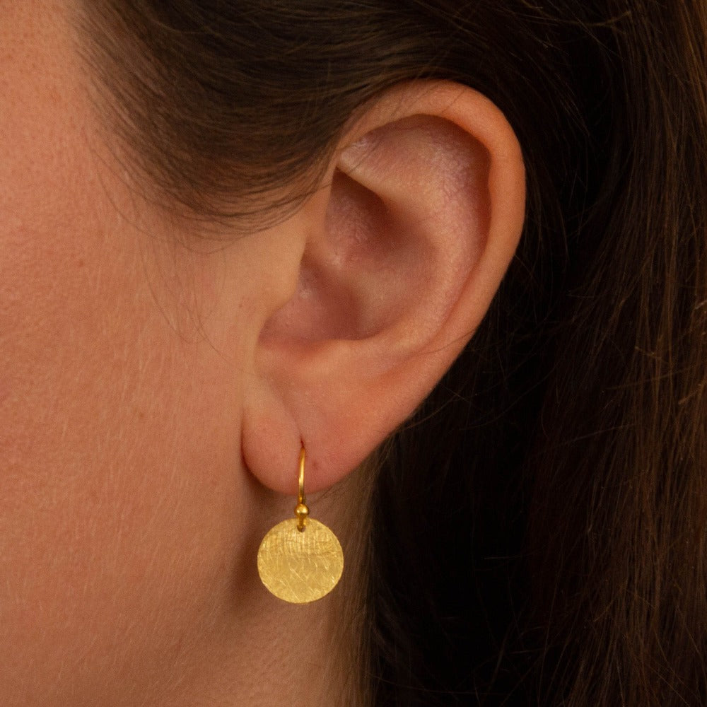 Long selling Brushed Gold Disk Earrings