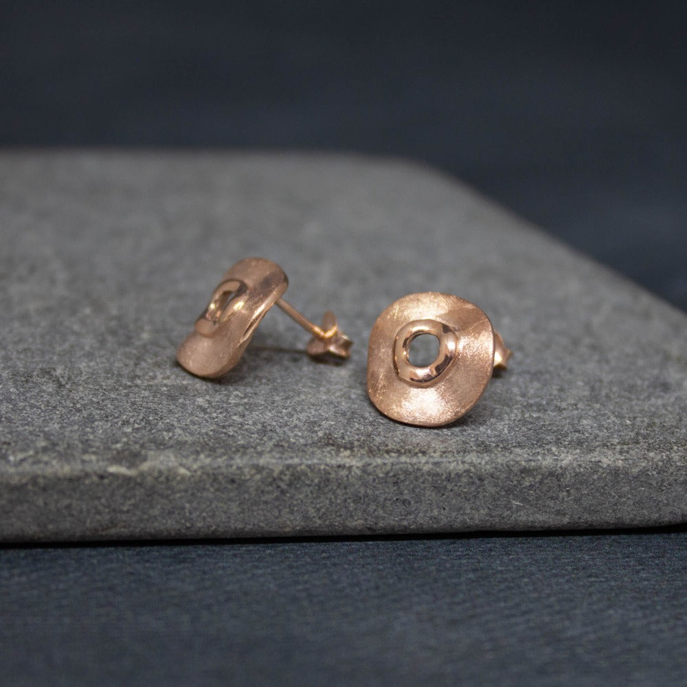 Brushed Rose Gold Irregular Circle Stud Earrings - Beyond Biasa