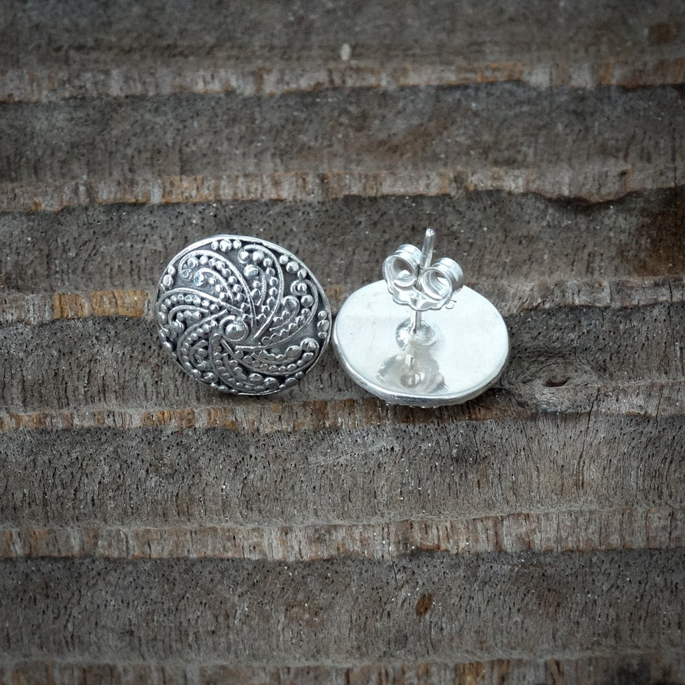 Sterling Silver Granulation Round Stud Earring - Beyond Biasa