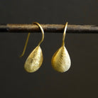 Minimal Teardrop Earrings in Brushed Sterling Silver or Brushed Gold Vermeil - Beyond Biasa