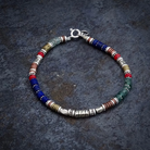 Lapis, Green Glass and Coral Bracelet with Sterling Silver Copper and Brass - Beyond Biasa