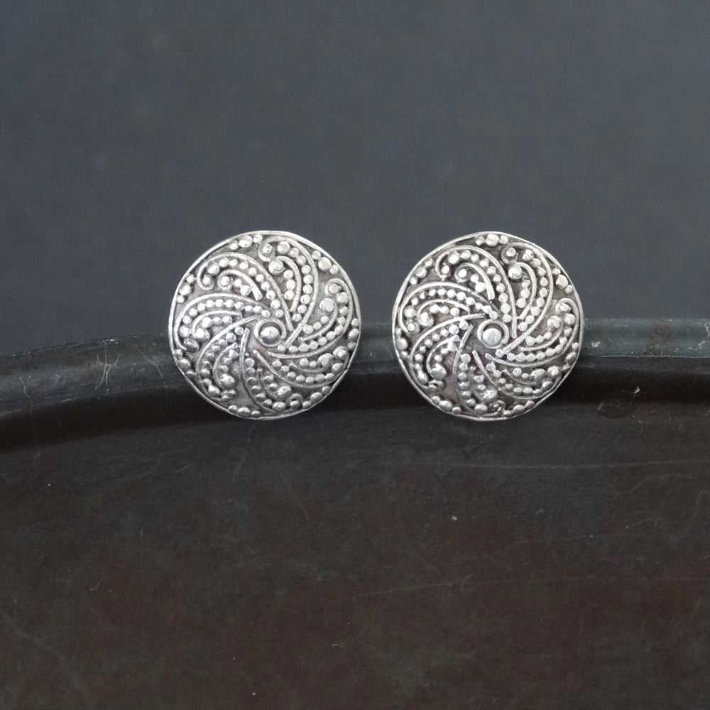 Sterling Silver Granulation Round Stud Earring - Beyond Biasa